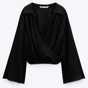 Zara cropped wrap front blouse